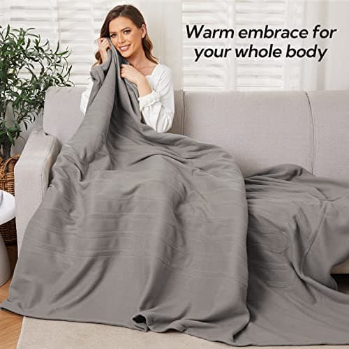 SUNNY HEAT Heated Electric Blanket Full Size 72" x 84" Quilted Fleece, Fast Heating Soft and Cozy Blanket with 4 Heating Levels & 10 Hours Timer Settings, Machine Washable, Grey 5