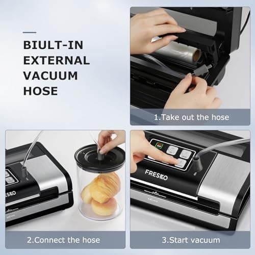 FRESKO Smart Vacuum Sealer Pro, Full Automatic Food Sealer Machine for Food Stoarge and Saver，Powerful Seal a Meal Sealer Machine with Auto Dry/Moist Detection, Roll Bag, Stainless Steel 9