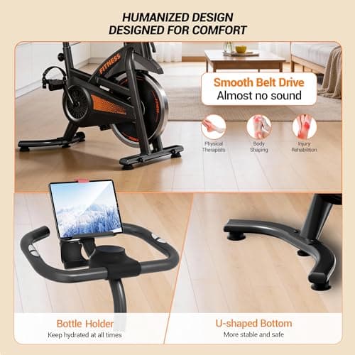 CURSOR FITNESS Exercise Bike, Brake Pad Stationary Bike for Home with Exclusive App, Stationary Bikes for Home with 300 lb Weight, Indoor Cycling Spin Bike Workout Bike with Extra Comfort Seat 7