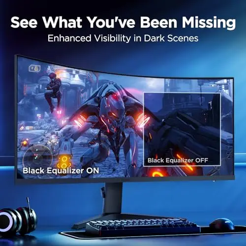 KOORUI 34-inch Ultrawide Curved WQHD 3440×1440 Gaming Monitor, 165Hz 144Hz Curved 1000R- PIP/PBP, 1ms(MPRT) with DisplayHDR 400, FreeSync Premium, 75 * 75mm VESA, HDMI/DisplayPort, 34E6UC 7