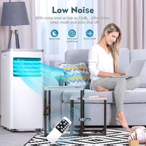 R.W.FLAME Portable Air Conditioner,8000 BTU Powerful Home AC Unit with Built-in Dehumidifier & Fan Mode,Cools 350 Sq.Ft,Functional Portable AC with Remote Control,24Hrs Timer,Installation Kit, White 5