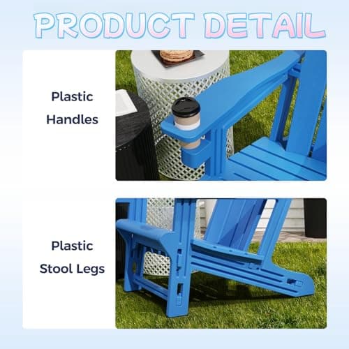 Adirondack Chair Set of 2, HDPE All-Weather Fire Pit Chairs, Wooden Textured Plastic Adirondack Chairs with 2 Cup Holders, Outdoor Lawn Chairs for Deck,Patio,Backyard, Klein Blue 6