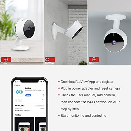 LaView Security Cameras 4pcs, Home Security Camera Indoor 1080P, Wi-Fi Cameras Wired for Pet, Motion Detection, Two-Way Audio, Night Vision, Phone App, Works with Alexa, iOS & Android & Web Access 5