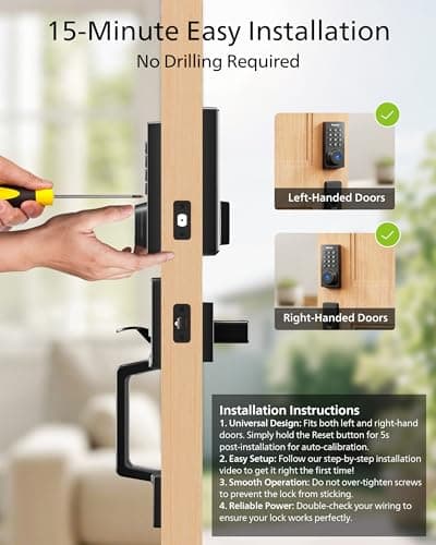 Philips Wi-Fi Smart Door Lock Deadbolt with Handle Set, Keyless Entry Door Lock for Front Door Set, Portable Fingerprint Door Lock with App Control, IP53 Waterproof, Auto Lock, Alexa Voice Control 8