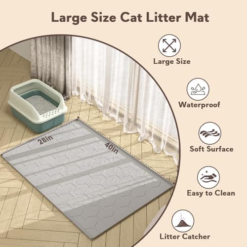 Garoopion Cat Litter Box Mat, Large 40" X 28" Litter Trapping Mat for Cats, Waterproof Silicone Pad for Floor, Gray 5
