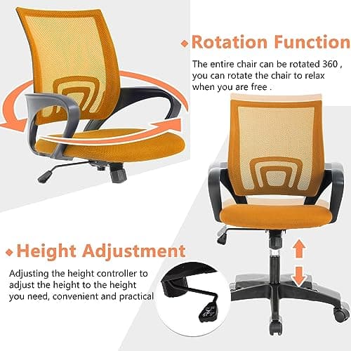 Home Office Chair Ergonomic Desk Chair Mesh Computer Chair with Lumbar Support Armrest Executive Rolling Swivel Adjustable Mid Back Task Chair for Women Adults,Orange 5