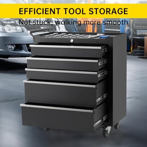 Rolling Tool Chest, 5 Drawers Tool Storage Cabinet, Toolbox with Wheels, Portable Tool Cabinet Organizer with Locking System & Drawer Liners, Tool Storage Cart for Garage, Workshop 7