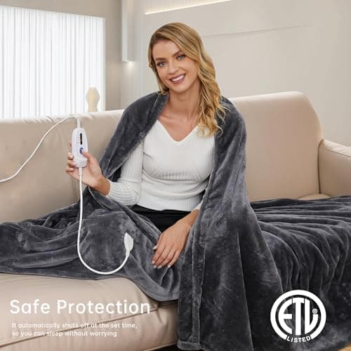 McJaw Heated Electric Blanket Soft Plush Flannel Full Size 72" x 84", Fast Heat, Machine Washable, Warm and Comfortable, 4 Heating Settings & 10 Hours Auto Shut-Off, Dark Grey 6