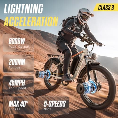 PUJH 6000W Dual Motor Ebike for Adults, 60V 20Ah Fast Electric Bike 45mph,Up to 110 Miles,24" Fat Tire Full Suspension Electric Bike for Snow Off-Road Commuter Mountain E-Bike for Men Women (Black) 3