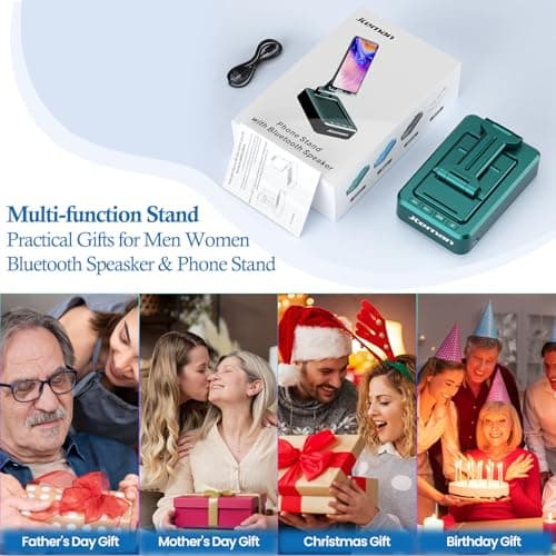 JTEMAN Cell Phone Stand with Wireless Bluetooth Speakers,Angle Adjustable Strong Pedestal Phone Stand for Desk,HD Sound and Bass Bluetooth Speaker Compatible with All Mobile Phones(Green) 7