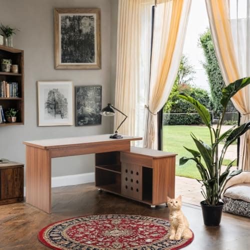 espidoo 55.1" L-Shaped Adjustable Desk: Mid-Century Modern Home Office Desk with Storage Drawers & Cabinet - Walnut MDF & Metal Workstation for Small Spaces & Apartments 8