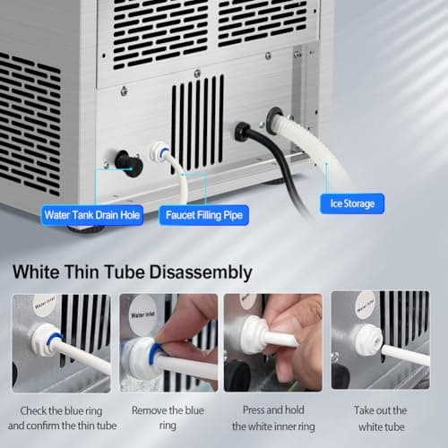Commercial Ice Maker Machine 90LBS/24H with 18LBS Storage Bin, Stainless Steel Under Counter Large Ice Machine, 2 Water Inlet Modes, Freestanding and Built in Ice Maker for Bars, Home and Offices 8