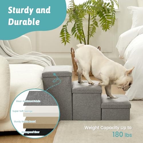 Dog Stairs with Storage, 4-Step Wider Sturdy Dog Steps for Small/Medium/Large Dogs and Older Cats, Folding Doggie Ramp for Bed/Couch/Car Hold Up to 180 lbs (22" H, Grey) 9