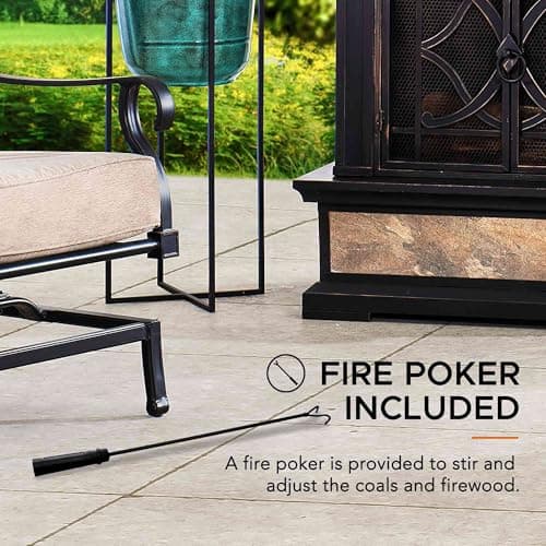 Sunjoy Outdoor Fireplace, Heirloom Patio Wood Burning Steel Fireplace with Chimney, Spark Screen, Fire Poker, and Removable Grate, Black 9