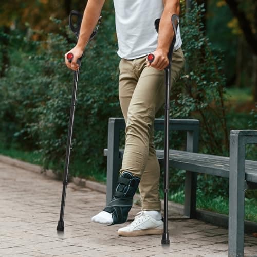 VEVOR Forearm Crutches for Adults, Folding Walking Forearm Crutches with 10-Level Adjustable Height, Lightweight Aluminum Medical Crutches with Open Cuff for Leg Injury Surgery Disabled, 1 Pair 350LBS 8