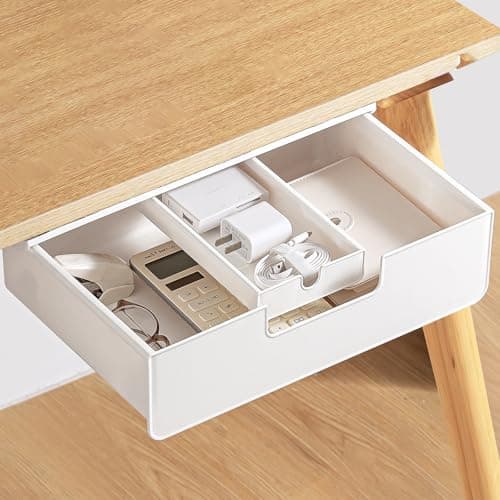 FRETONBA Under Desk Drawer Slide Out Hidden Under Table Storage, White Standing Under Desk Drawers Attachment with 2 Installation Methods (Screw/Adhesive), Large Under Cabinet Drawer for Office/Home