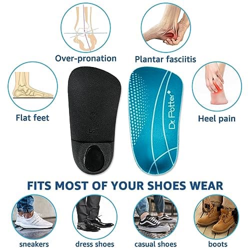 DR. POTTER+ 3/4 Orthotic Insoles, Shoe Inserts for Plantar Fasciitis Relief, High Arch Support Inserts for Flat Feet, Over-Pronation and Heel Pain (Medium(Men's 6.5-8.5 / Women's 7.5-9.5)) 5