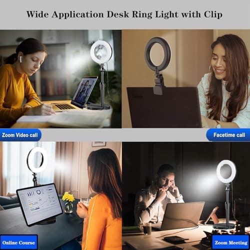 Ring Light with Stand, Desk Ring Light with Clip Upgraded 10W 3000K-6500K Travel Desktop Light for Phone Selfie Laptop Zoom Video Makeup Vlog Tiktok Live Streaming 7