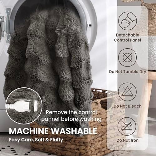 Electric Heated Blanket for Girls & Women, Soft & Luxurious, Faux Rabbit Fur Heating Throw Blankets, 6 Heat Settings, Overheat Protection, Quick Heating, Memory Function, Gift-Ready Design, 50"x60" 6