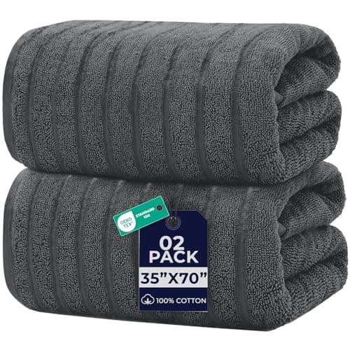 DAN RIVER Pack of 2 Bath Sheet 35x70 Inches, Extra Large Ribbed Gray Bath Towels Oversized, Absorbent Cotton Towels for Bathroom
