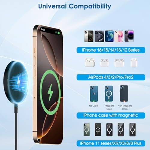 Magnetic Wireless Charger iPhone,6FT Charger for Apple MagSafe Charger 2Pack Fast Wireless Charging Pad for iPhone 16 Pro Max/16 Pro/16 Plus/15 ProMax/15/14/13/12/AirPods 3/2/Pro Mag-Safe Charging Pad 7