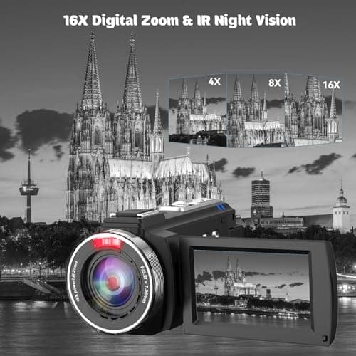 CUTELULY 4K Video Camera Camcorder 48MP UHD 60FPS WiFi IR Night Vision Vlogging Camera for YouTube 16X Digital Zoom Camera with External Microphone, Lens Hood, Stabilizer, Remote Control, 2 Batteries 5