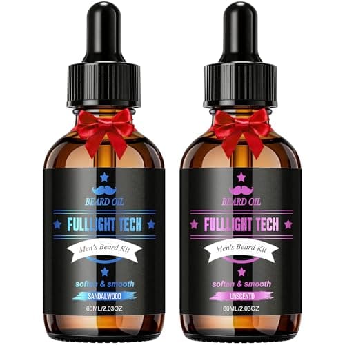 Beard Oil for Men,4 Floz,2 Packs Natural Sandalwood & Unscented Beard Growth Oil with VE,Argan & Jojoba Oil,Softens,Moisturizes,Strengthens,Adds Shine,Reduces Frizz,No Fragrance Conditioner for Men