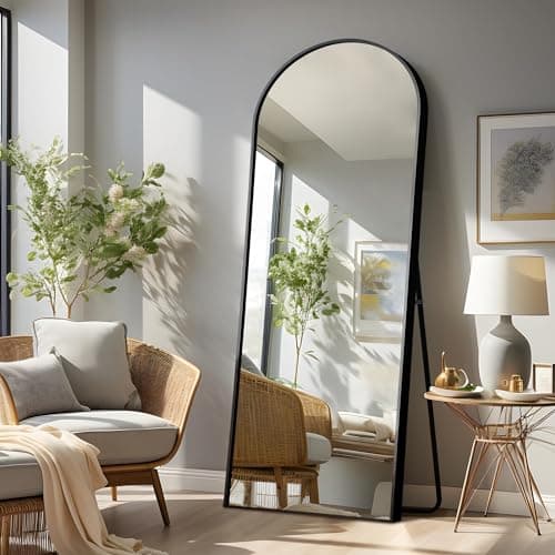 NicBex Arched Full Length Mirror, 64"x24" Aluminum Alloy Frame Full Body Mirror with Stand, Black - Free Standing, Leaning Against Wall or Wall-Mounted, for Bedroom Living Room Dressing Room