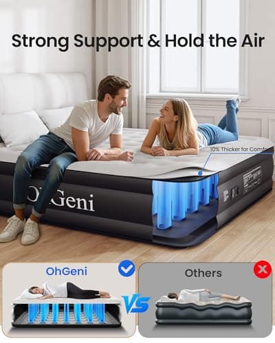 OhGeni Cal King Air Mattress with Built in Pump, 18" Tall Inflatable Blow Up Bed, Luxury Comfort for People(190CM Height), Keep Feet from Dangling, Colchon inflables, Ideal Alternative to a Bed 6
