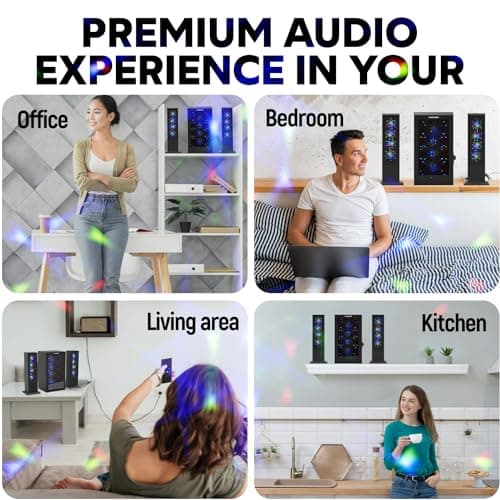 Magnavox MHT990 2.1 Home Entertainment System with Bluetooth Wireless Technology and Color Changing Lights in Black | AUX Port | Subwoofer with 2 Speakers | Pulsing Lights | 6