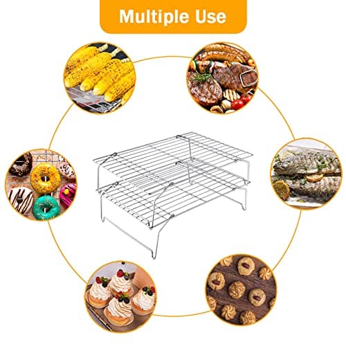 TeamFar Cooling Rack, 5-Tiers Stainless Steel Baking Cooling Wire Rack for Baking Roasting Cooking, Healthy & Firmly Weld, Stackable & Collapsible, Dishwasher Safe, 15”x10” 7