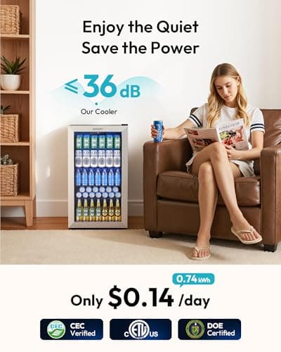 EUHOMY Mini Fridge 130 Can Beverage Refrigerator Cooler Glass Door for Soda Wine Beer, Beverage Cooler for Home, Bar, Office with Digital Temperature Control Adjustable Shelves, 3.2 Cu.Ft, Silver 7