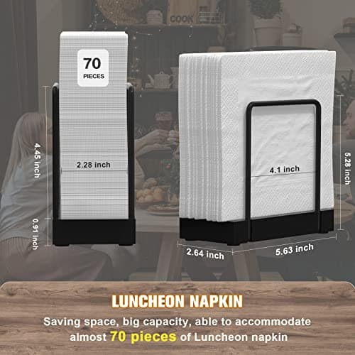 Wican Napkin Holder for Table, Bamboo Iron Standing Napkin Dispenser for Kitchen Dining Farmhouse Cocktail Picnic Bar Rustic Wood Holders for Paper Mail Bills Suitable for All Dining Room Decors Black 7