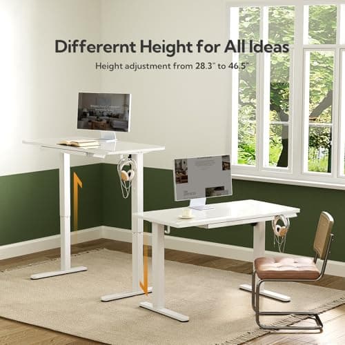 INNOVAR Glass Standing Desk with Drawers, 40 x 24 Inches Electric Height Adjustable Desk, Tempered Glass Top Stand Up Desks for Home and Office, White 6