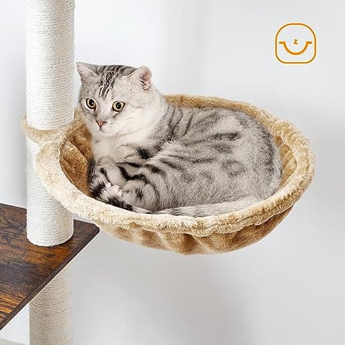 HOOBRO Cat Tree for Indoor Cats, 44 Inches Cat Tower Wooden, Modern Cat Condo with Cat Scratching Posts, Multi-Level Cat Play House with Cat Hammock, 2 Top Perches, Toy Balls, Rustic Brown FG55CT03 7