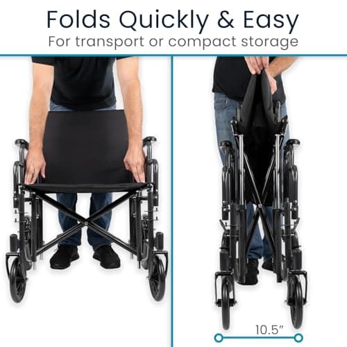Vive Mobility Bariatric Transport Wheelchair for Adults - Supports 450lbs - Foldable, Heavy Duty Travel Wheel Chair - Portable, Transfer Aid with Swing Away Footrests & 22 Inch Wide Seat 7