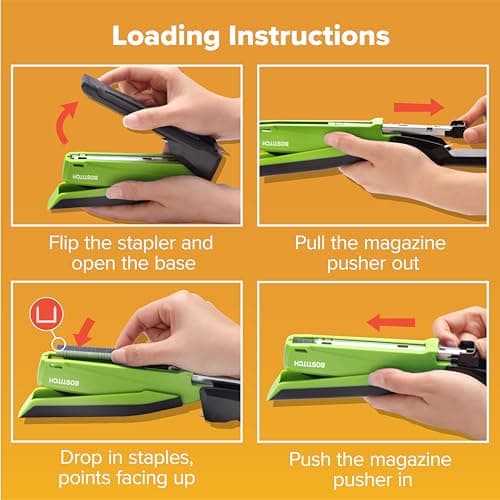 Bostitch Office InPower Spring-Powered Desktop Stapler, 20 Sheet Capacity, One Finger Stapling, Includes 210 Staples, Jam Free, Opens for Tacking, Green 7