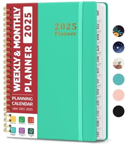 2024 Planner - Weekly and Monthly Planner Spiral Bound, Jan 2024 - Dec 2024, A5 (6.7'' x 8.6''), Planner 2024 with Tabs, Inner Pocket, Helps To Keep Track Of Tasks - Aquamarine