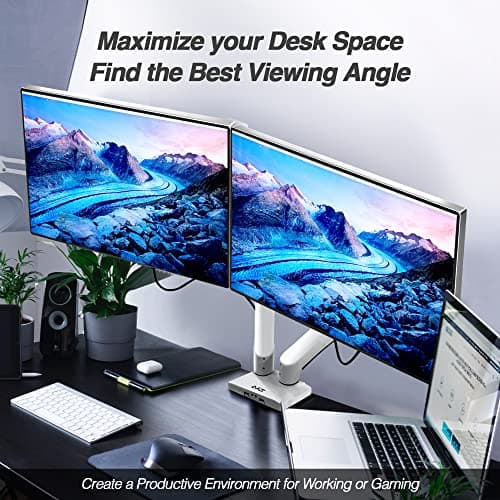 AVLT Dual Monitor Arm Desk Mount for 13"–43" Flat/Curved Screens with USB-A Pass-Through, Full Motion Height Adjustable Swivel Tilt Rotation VESA/C-Clamp/Grommet/Cable Management, White 5