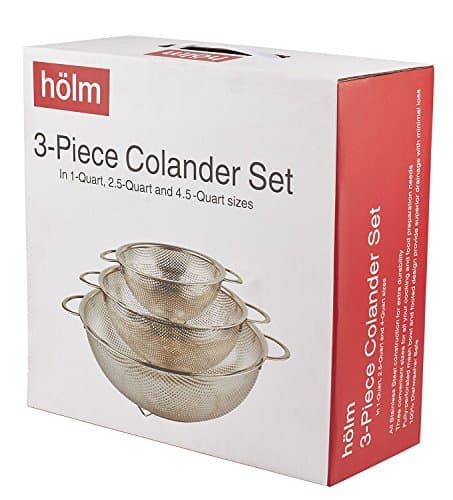 HÖLM 3-Piece Stainless Steel Mesh Micro-Perforated Strainer Colander Set (1-Quart, 2.5-Quart and 4.5-Quart) 6
