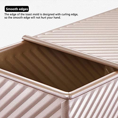 Cayanmydery Pullman Loaf Pan with Lid, Non-Stick Bakeware Golden Corrugated Carbon Steel Bread Toast Box Mold with Cover for Baking Bread, 1 lb Dough Capacity 6