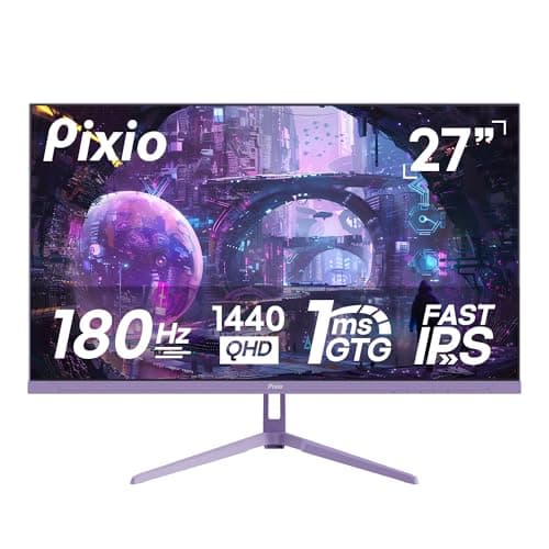 Pixio PX278 Wave Purple 27 inch 180Hz Refresh Rate Quad HD 1440p Resolution AMD FreeSync Fast IPS Panel 1ms GTG Response Time Built-in Speakers Gaming Monitor