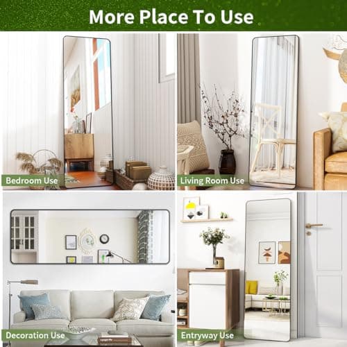BEAUTYPEAK 59"x16" Mirror Full Length, Standing or Leaning Rounded Corner Full Body Floor Mirror with Metal Framed,Suitable for Living Room or Bathroom,Black 5
