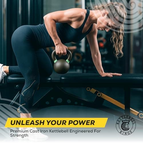 Kettlebell Kings Powder Coated Kettlebell Weights 5-90LB - Cast Iron Kettlebells Set for Strength Training - Stable Grip Control - American Style Weight Increments 6