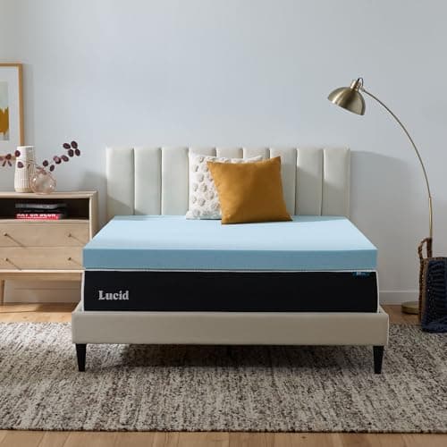 Lucid 4 Inch Memory Foam Mattress Topper, Twin XL Size – Cooling Gel Bed Topper – Preassure-Relieving Ultra Plush Feel – Ventilated Breathable Design – CertiPur Certified - Dorm Room Essentials