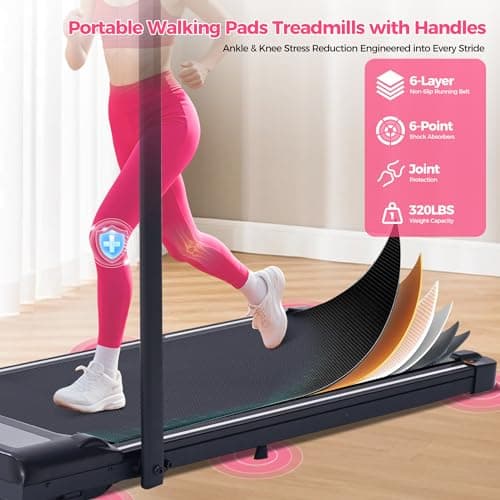Walking Pad with Handle Bar, 3.0HP Electric Small Walking Pads Running Treadmills for Home with Handles, 0.6-6.2MPH Compact Home Under The Desk Treadmills for Small Spaces, 320LBS 6