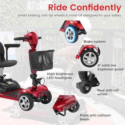 MobiCyc 4 Wheel Mobility Scooter for Seniors & Adults, 46 lbs Ultra Lightweight Folding Electric Powered Wheelchair w/Lithium Batteries 20/30 Mile Range - All Terrain Motorized, with Basket, Compact 6
