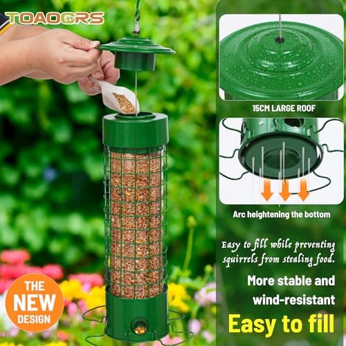 Squirrel Proof Bird Feeders,Bird Feeders for Outdoors for Viewing Lovers,4.5LB Large Capacity Design,Suspended All-Metal Trim 16.3 Inch All Weather Feeder 5