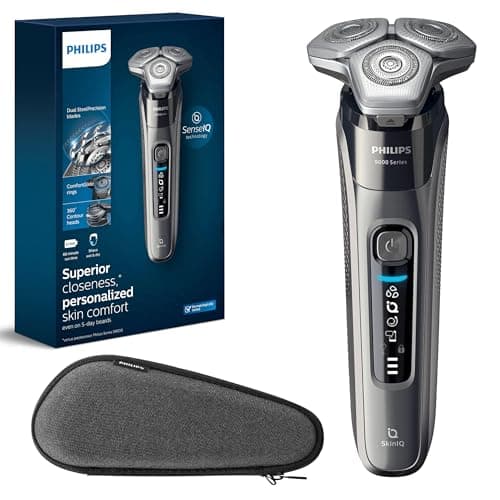 Philips Rechargeable Wet/Dry Electric Shaver Series 9000 with SenseIQ and Comfort Glide Ring Technology, Battery Powered, Silver