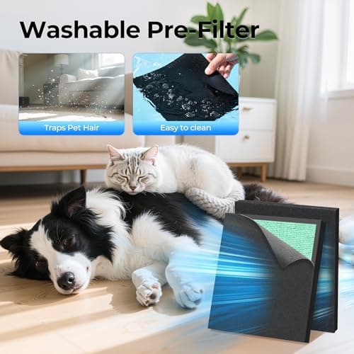 EVALIT Genuine ET066 Air Purifier Replacement Filter for ET066 Air Purifier, Washable HEPA 3-Stage Filtration for Pollen Smoke Pet Hair Dust, Pet Dander Version, 2 Pack+3 Layers Filtration 5